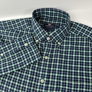 Vineyard Vines Mens Medium Classic Fit Murray Shirt Navy Blue Green Check Ben Up